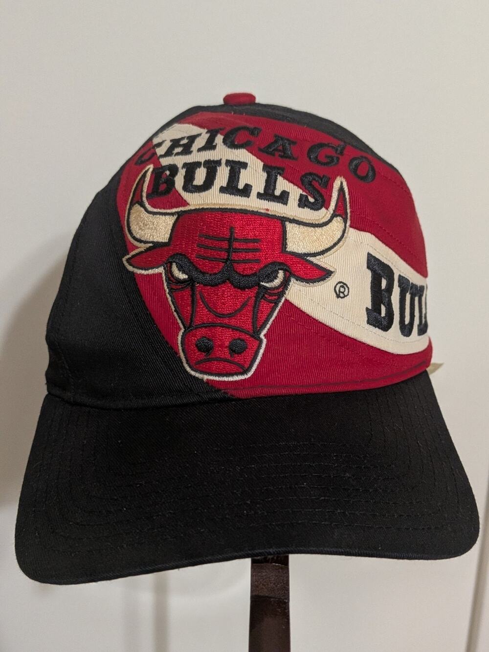 Vintage 90's Twins Chicago Bulls NBA Snapback Hat Spell Out Shield Black Red Tan